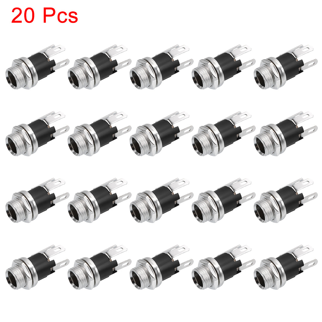 uxcell Uxcell 20Pcs PCB Mount DC Connector Jack Power Socket 3 Pin Female 5.5mm x 2.1mm Black