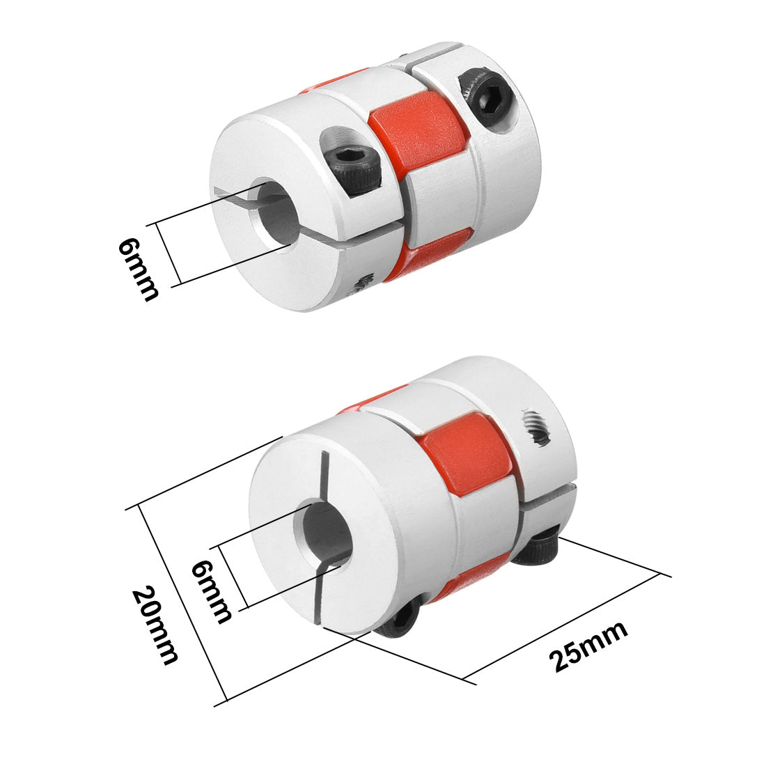 uxcell Uxcell 2pcs Shaft Coupling 6mm to 6mm Bore L25xD20 Flexible  Joint for Servo Stepped Motor