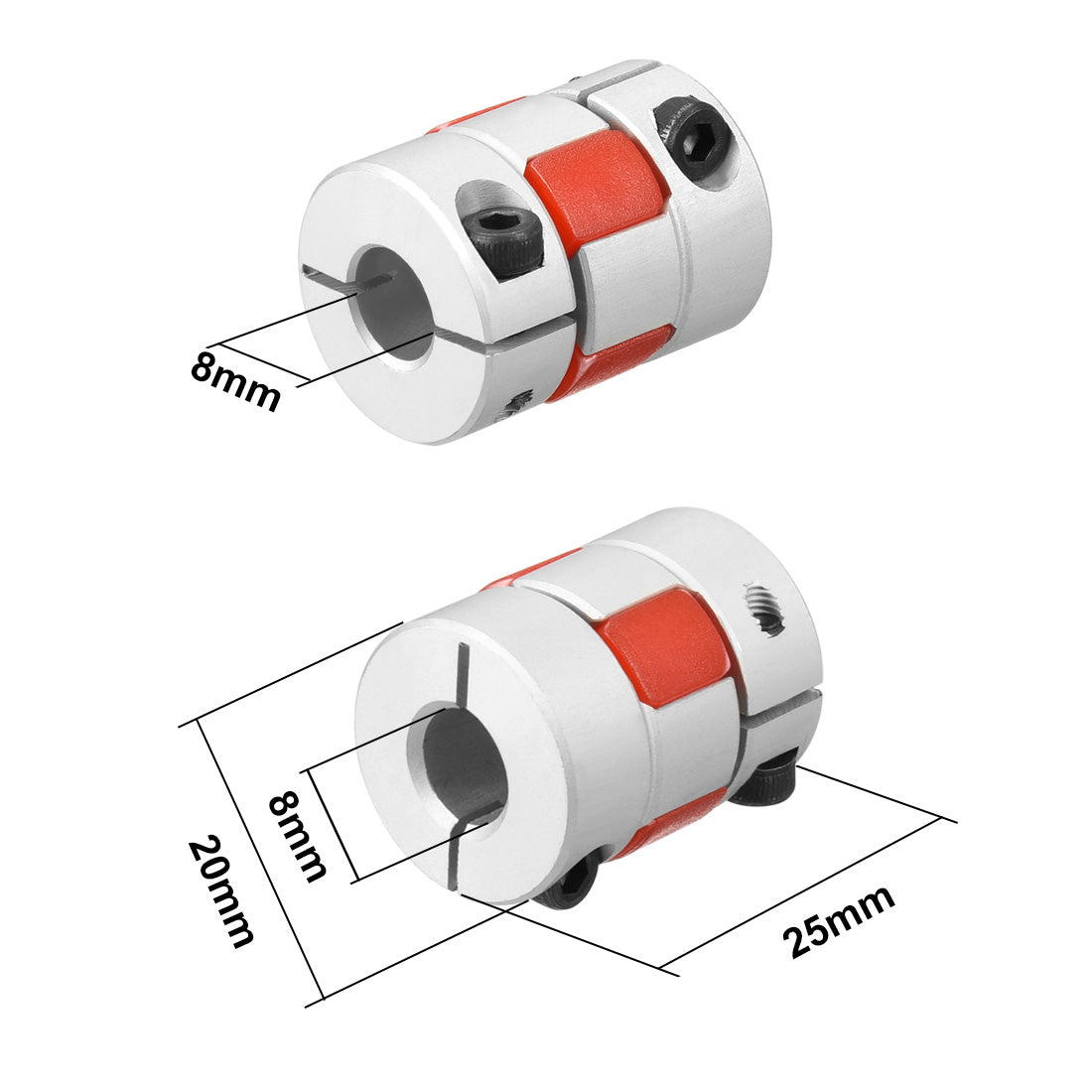 uxcell Uxcell 2pcs Shaft Coupling 8mm to 8mm Bore L25xD20 Flexible  Joint for Servo Stepped Motor