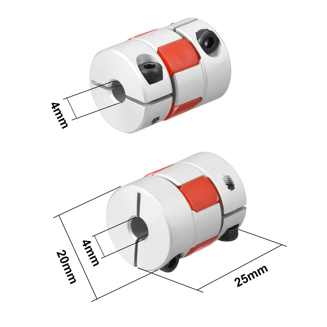 uxcell Uxcell 2pcs Shaft Coupling 4mm to 4mm Bore L25xD20 Flexible  Joint for Servo Stepped Motor
