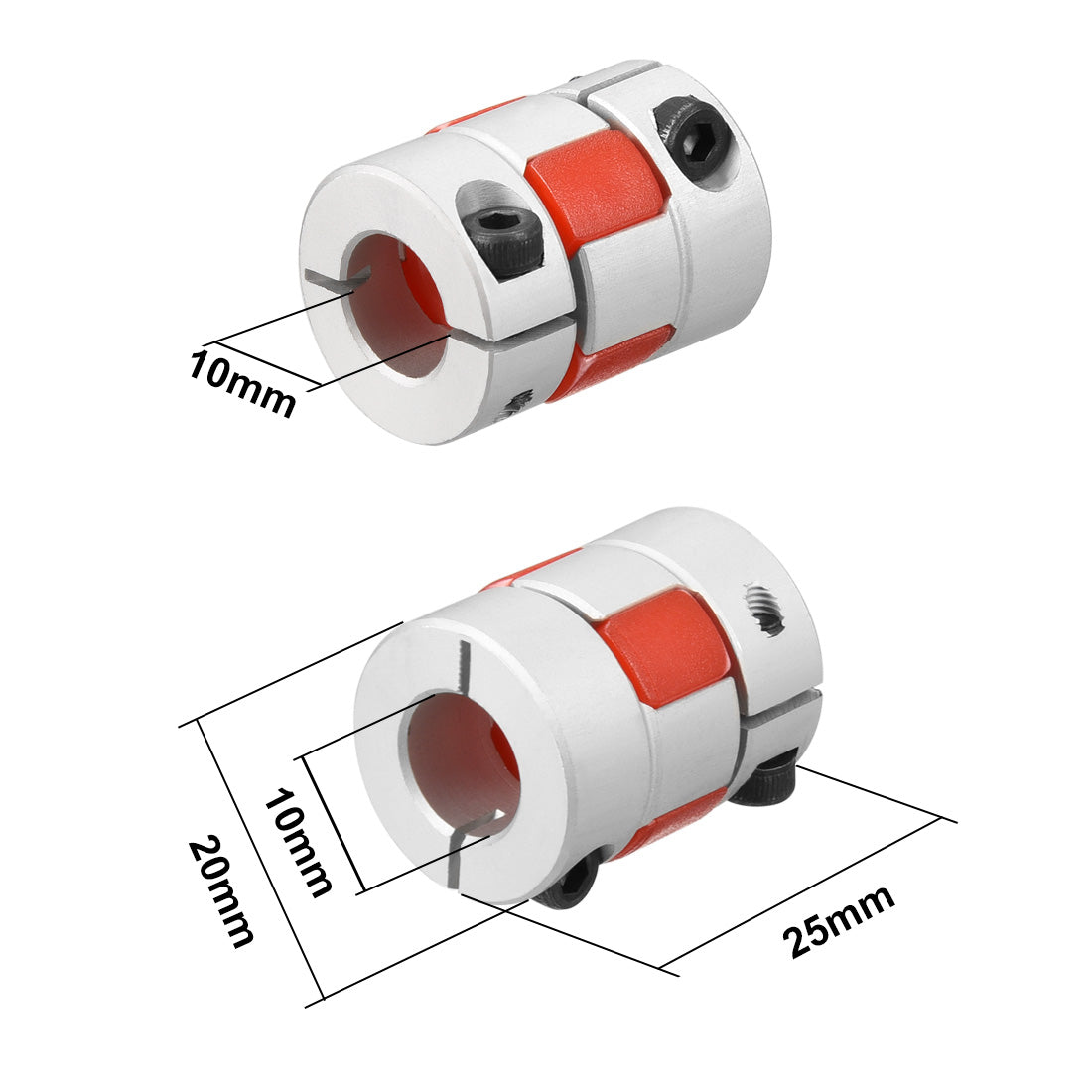 uxcell Uxcell 2pcs Shaft Coupling 10mm to 10mm Bore L25xD20 Flexible  Joint for Servo Stepped Motor