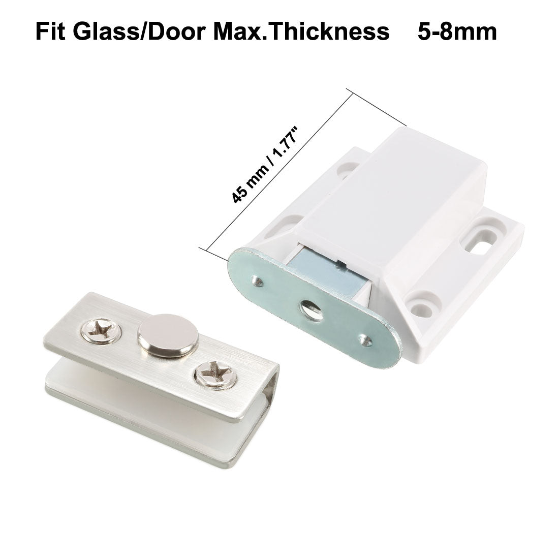 uxcell Uxcell 5-8mm Glass Door Magnetic Touch Catch Latch Closure Plastic White with Clamp 4 Set
