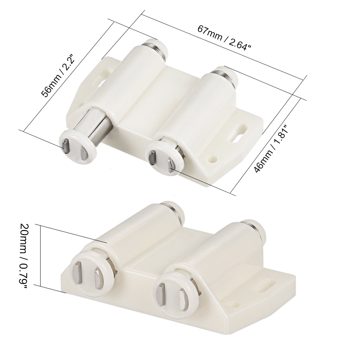 uxcell Uxcell Double Magnetic Touch Catch Latch Plastic PE White for Cabinet Door Shutter 5Pcs