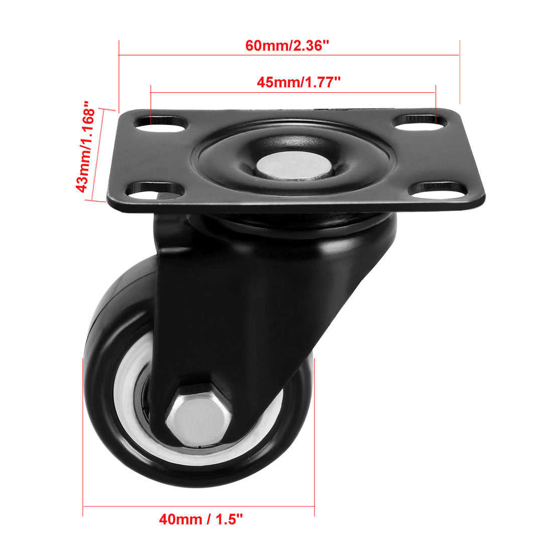 uxcell Uxcell Swivel Fixed Casters 1.5 Inch PU Top Plate Mounted Caster Wheels, 110lb Capacity Each, 4 Pcs (2 Pcs Swivel, 2 Pcs Fixed)