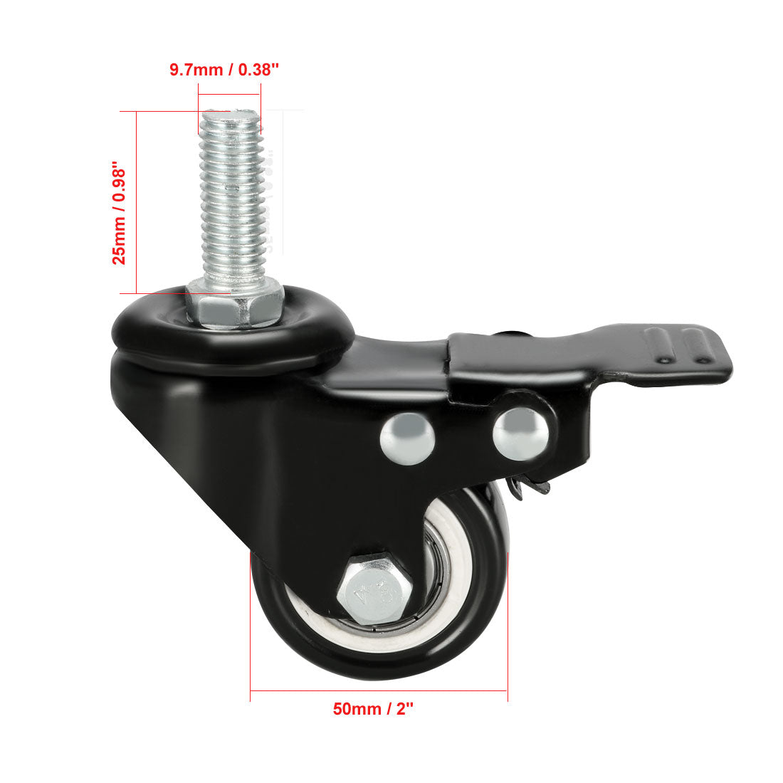 Uxcell Uxcell Swivel Fixed Casters 1.5 Inch PU M10 x 25mm Threaded Stem Caster Wheels, 110lb Capacity Each, 4 Pcs (2 Pcs Swivel, 2 Pcs Fixed with Brake)