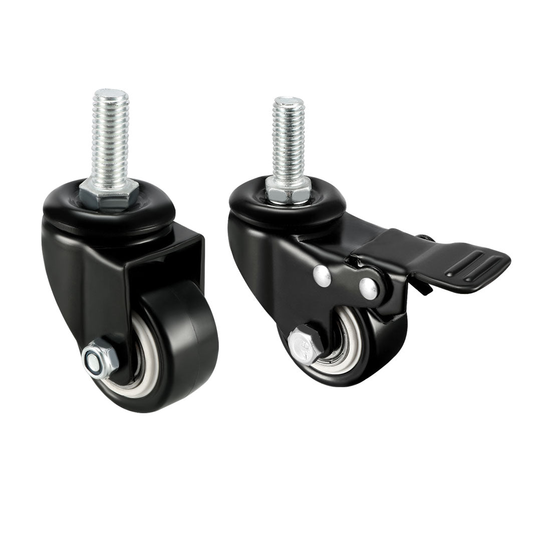 Uxcell Uxcell Swivel Fixed Casters 1.5 Inch PU M10 x 25mm Threaded Stem Caster Wheels, 110lb Capacity Each, 4 Pcs (2 Pcs Swivel, 2 Pcs Fixed with Brake)
