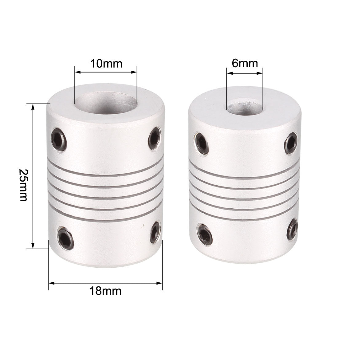 uxcell Uxcell 6mm to 10mm Aluminium Alloy Shaft Coupling Flexible Coupler Motor Connector Joint L25xD18 Silver