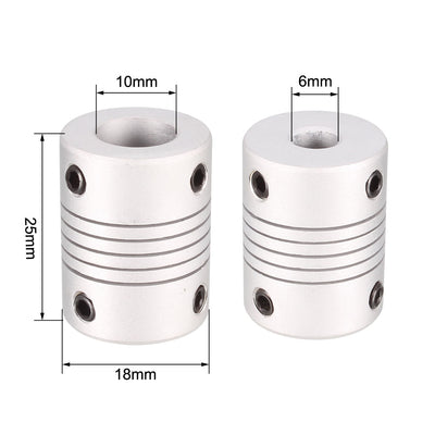 Harfington Uxcell 6mm to 10mm Aluminium Alloy Shaft Coupling Flexible Coupler Motor Connector Joint L25xD18 Silver
