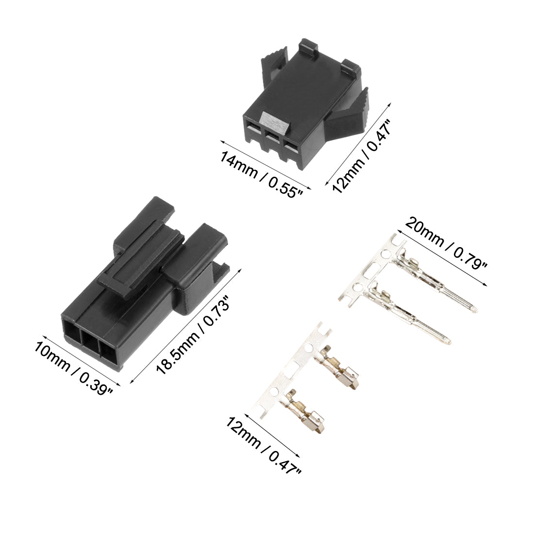 uxcell Uxcell 20 Pairs 2.54mm 3 Pin Black Plastic Male Female -SM Housing Crimp Terminal Connector