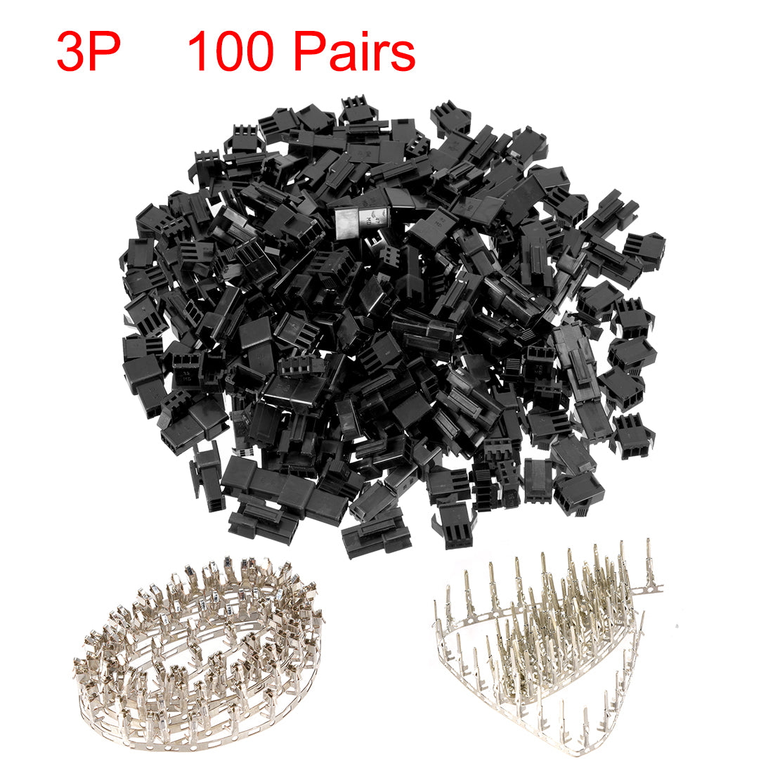 uxcell Uxcell 100 Pairs 2.54mm 3 Pin Black Plastic Male Female -SM Housing Crimp Terminal Connector