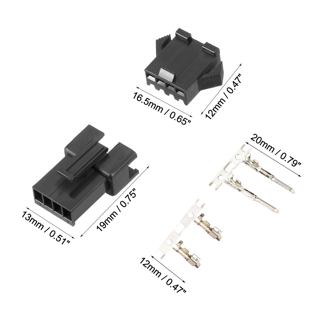 uxcell Uxcell 50 Pairs 2.54mm 4 Pin Black Plastic Male Female -SM Housing Crimp Terminal Connector