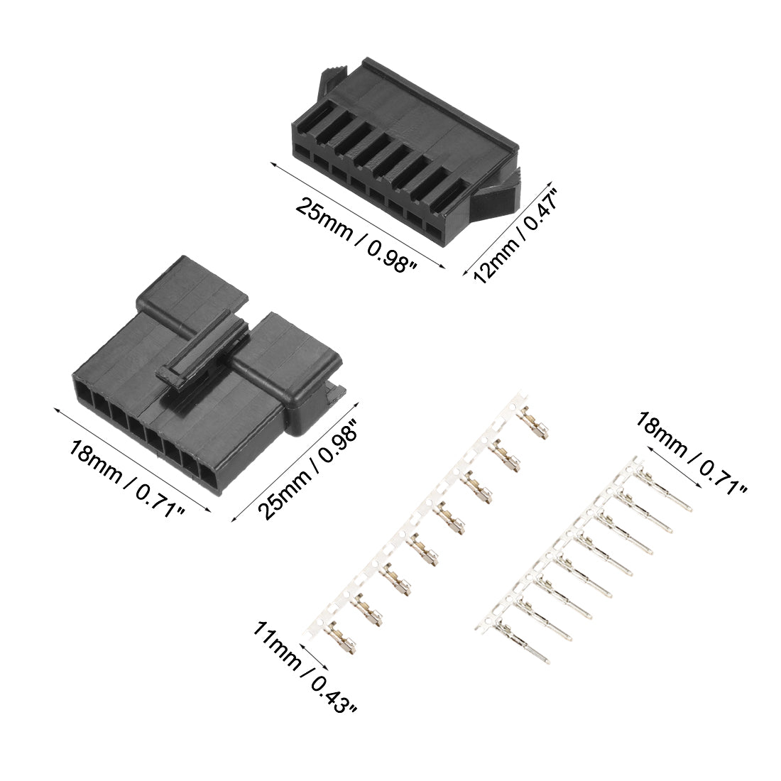 uxcell Uxcell 10 Pairs 2.5mm 8 Pin Black Plastic Male Female -SM Housing Crimp Terminal Connector