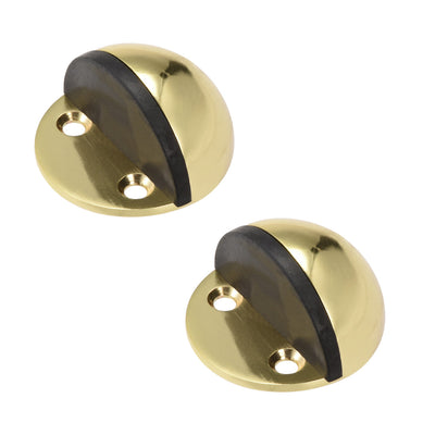 Harfington Uxcell Stainless Steel Floor Door Stopper with Rubber Bumper Adhesive/Screw Mounted Gold Tone 2pcs