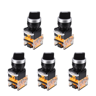 Harfington Uxcell 5pcs Latching Lock 2 Positions Rotary Selector Select Switch DPST 10A 22mm Mounting Hole Dia