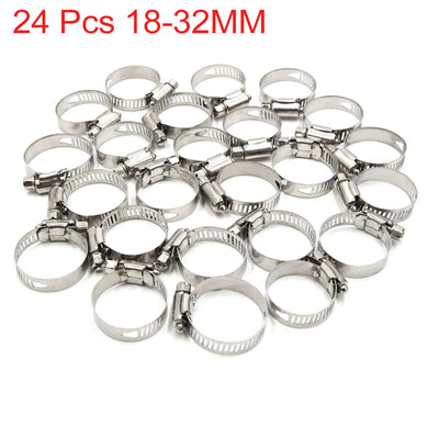 Harfington Uxcell 24pcs 18-32MM Stainless Steel Car Vehicle Drive Hose Clamp Fuel Line  Clip