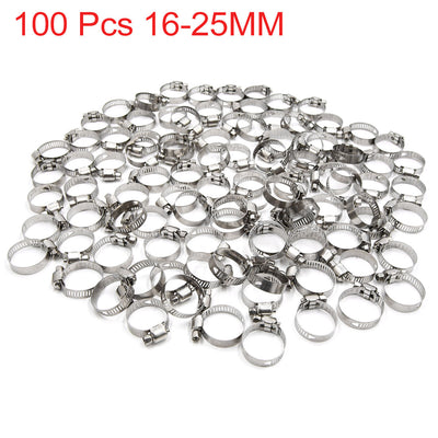 Harfington Uxcell 100pcs 16-25MM Stainless Steel Car Vehicle Drive Hose Clamp Fuel Line  Clip