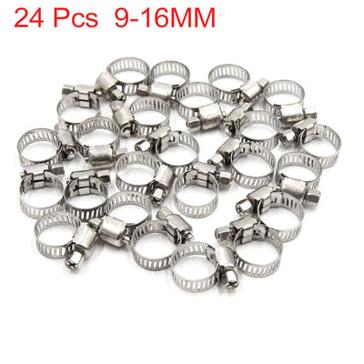 Harfington Uxcell 24pcs 9-16MM Stainless Steel Car Vehicle Drive Hose Clamp Fuel Line  Clip