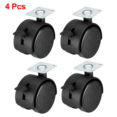 Harfington Uxcell Swivel Caster Wheels 1.5 Inch Nylon 360 Degree Rotate Top Plate Mounting Caster Twin Wheel with Brake , 4 Pcs