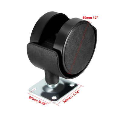 Harfington Uxcell Swivel Caster Wheels 2 Inch Nylon 360 Degree Rotate Top Plate Mounting Caster Twin Wheel with Brake