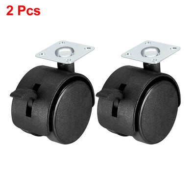 Harfington Uxcell Swivel Caster Wheels 1.5 Inch Nylon 360 Degree Rotate Top Plate Mounting Caster Twin Wheel with Brake , 2 Pcs