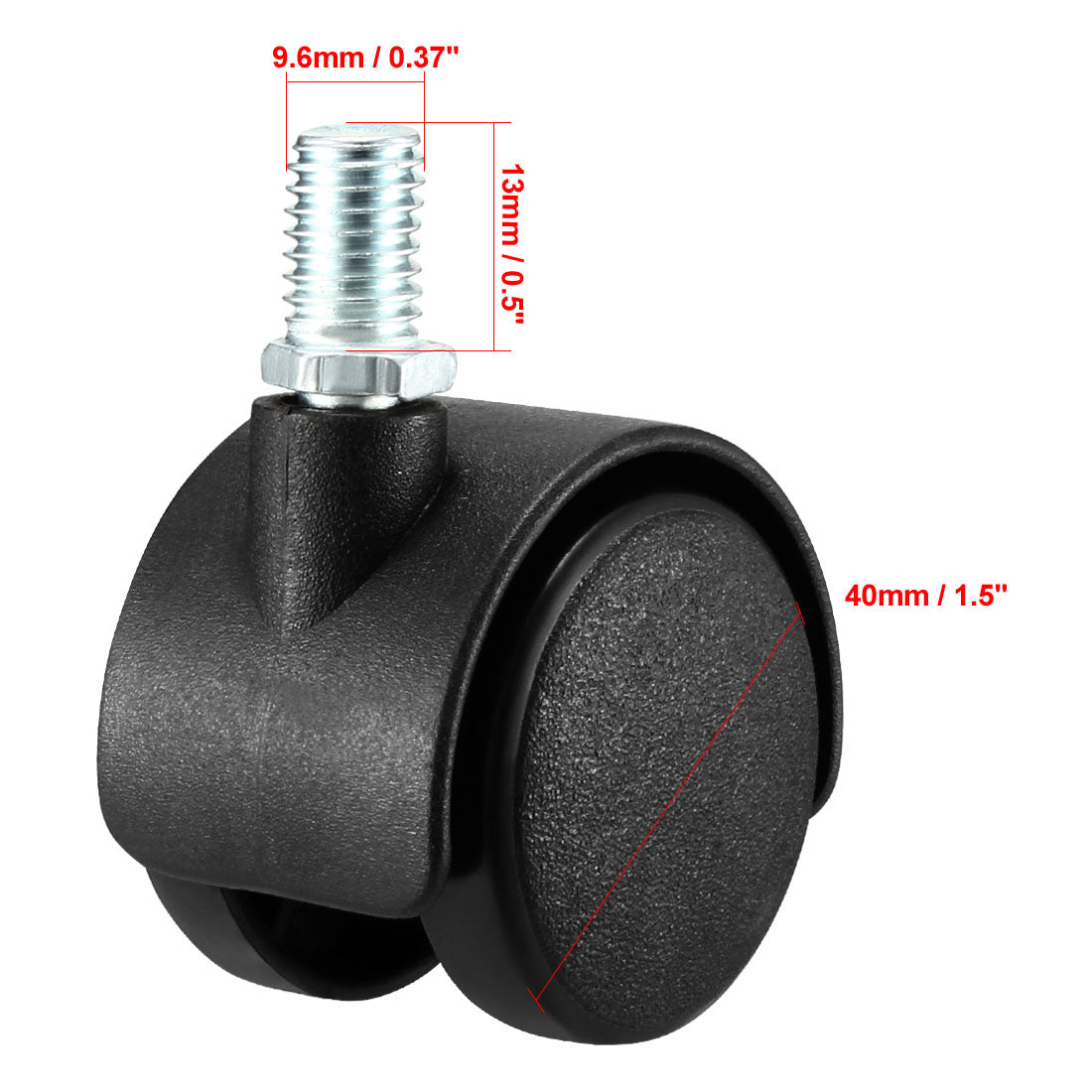 Uxcell Uxcell Swivel Casters 1.45 Inch Nylon 360 Degree M8 x 13mm Threaded Caster Wheels for Furniture Chair , 4 Pcs