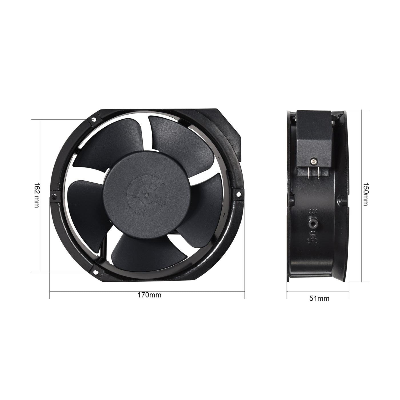 uxcell Uxcell Cooling Fan 170mm x 150mm x 51mm FP-108EX-S1-B AC 220-240V 0.22A Dual Ball Bearings