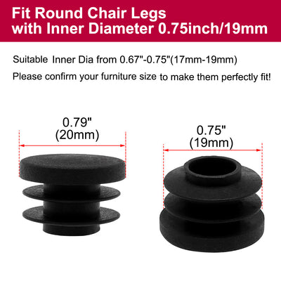 Harfington Uxcell 5/8" 16mm OD Plastic Round Tube Ribbed Inserts End Cover Caps 18pcs, 0.51"-0.6" Inner Dia, Floor Furniture Chair Desk Protector