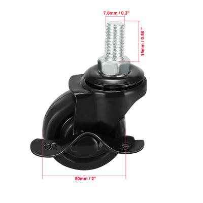Harfington Uxcell Swivel Casters 2 Inch Solid Rubber 360 Degree M8 x 15mm Threaded Caster Wheels with Brake Black 44lb Capacity Each , 8 Pcs