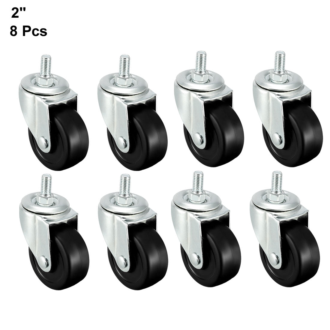 Uxcell Uxcell Swivel Casters 2 Inch Solid Rubber M8 x 15mm Screw Threaded Caster Wheels Black 8 Pcs
