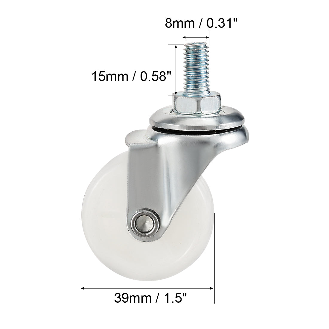 Uxcell Uxcell Swivel Casters 1.5 Inch Nylon 360 Degree M8 x 15mm Threaded Caster Wheels White 44lb Capacity 2 Pcs