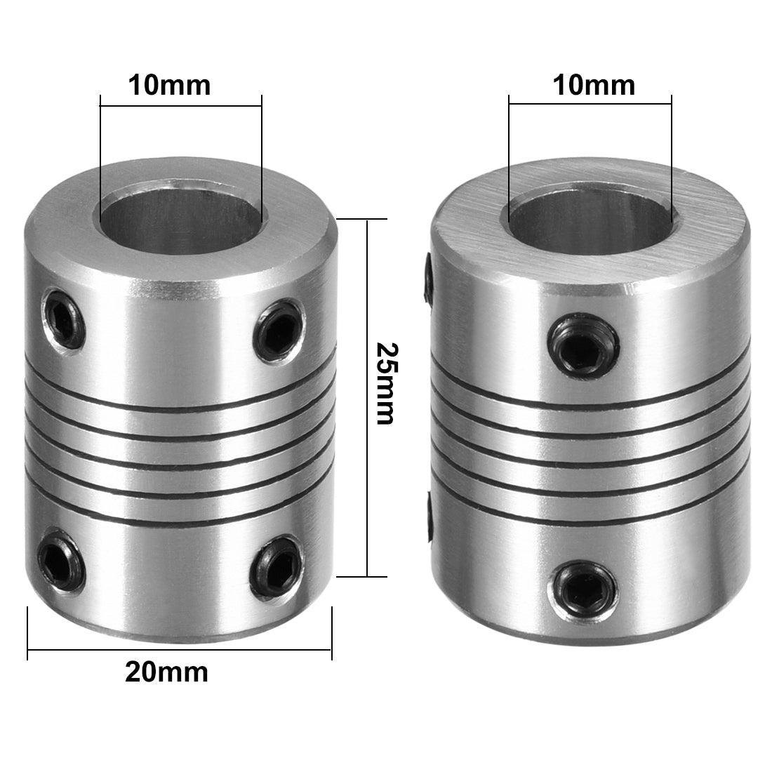 uxcell Uxcell 10mm to 10mm Stainless Steel Shaft Coupling Flexible Coupler Motor Connector Joint L25xD20 Silver