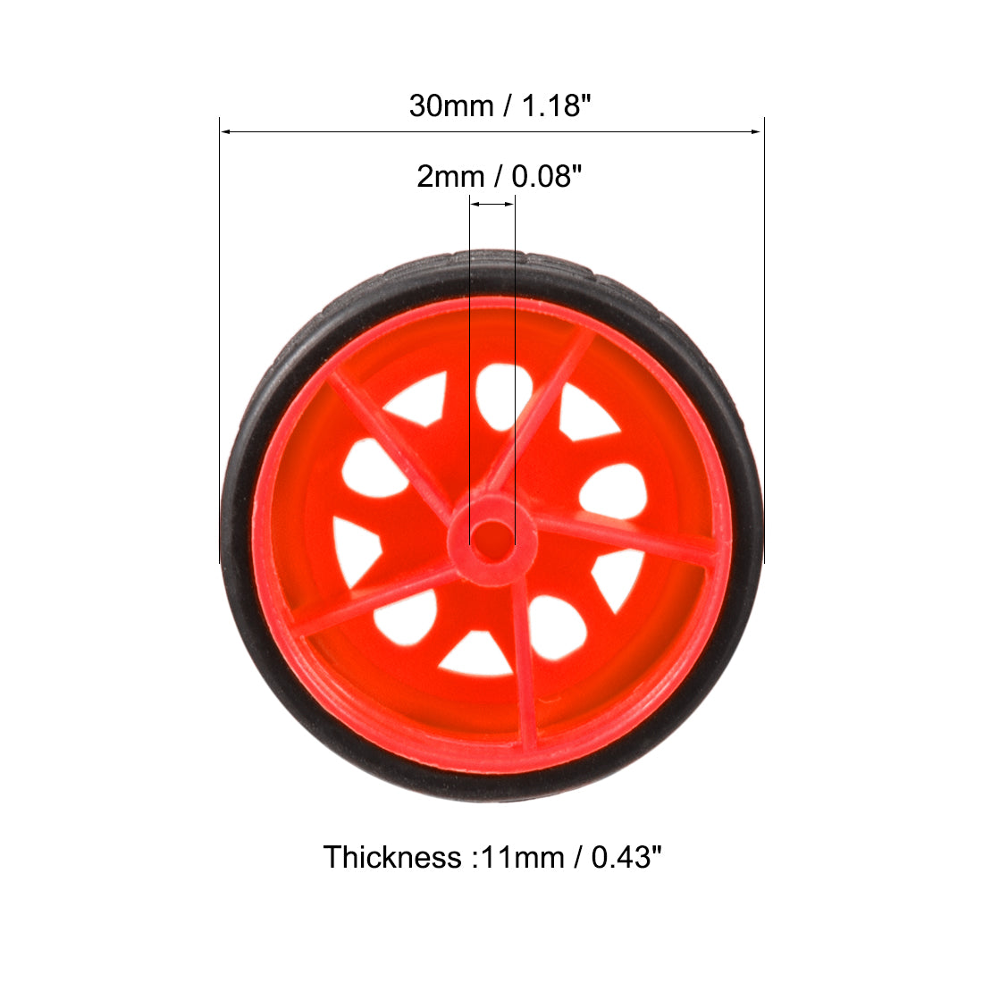 uxcell Uxcell 4pcs 30mm Dia 2 Inner Hole Dia 11mm Thick Rubber RC Wheel Red Black