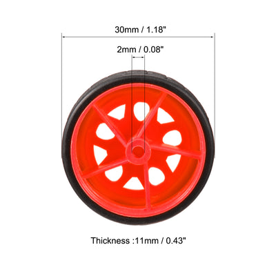 Harfington Uxcell 4pcs 30mm Dia 2 Inner Hole Dia 11mm Thick Rubber RC Wheel Red Black