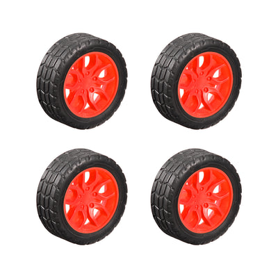 Harfington Uxcell 4pcs 30mm Dia 2 Inner Hole Dia 11mm Thick Rubber RC Wheel Red Black