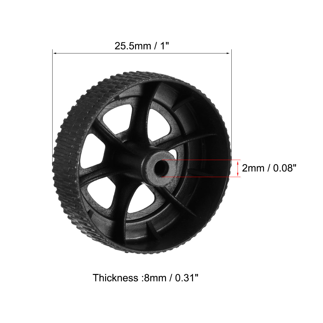 uxcell Uxcell 4pcs 25.5mm Dia 2 Inner Hole Dia 8mm Thick Plastic RC Wheel Black Silver