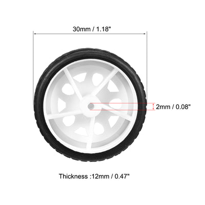 Harfington Uxcell 4pcs 30mm Dia 2 Inner Hole Dia 11mm Thick Plastic RC Wheel White Black