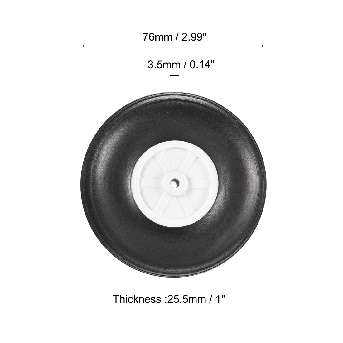uxcell Uxcell 4pcs 76mm Diameter 25.5mm Thick White Plastic Hub Black Foam Wheel Toy Car Wheel