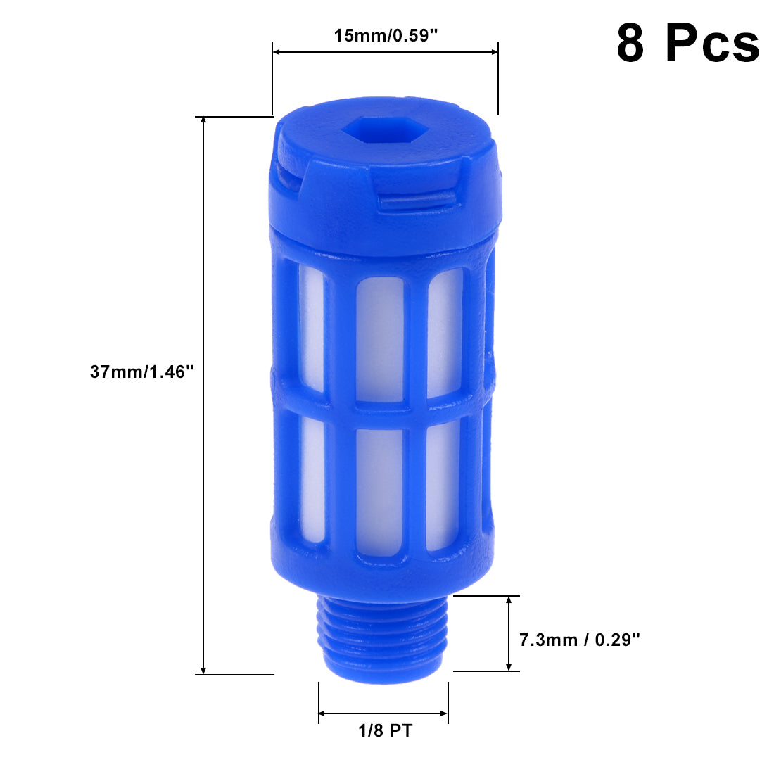 uxcell Uxcell Plastic Pneumatic Muffler Exhaust Air Line Silencer 1/8 PT Blue, 8pcs