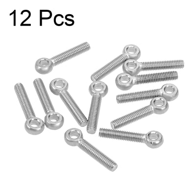 Harfington Uxcell M6 x 30mm 304 Stainless Steel Machine Shoulder Lift Eye Bolt Rigging 12pcs Silver Tone
