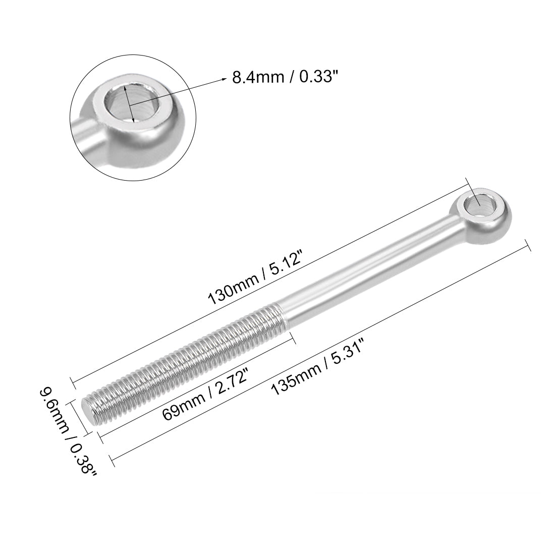 Uxcell M10 x 130mm 304 Stainless Steel Machine Shoulder Lift Eye Bolt