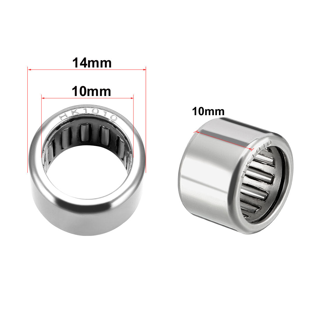 uxcell Uxcell HK1010 Drawn Cup Needle Roller Bearings, Open End, 10mm Bore Dia, 14mm OD, 10mm Width 10pcs