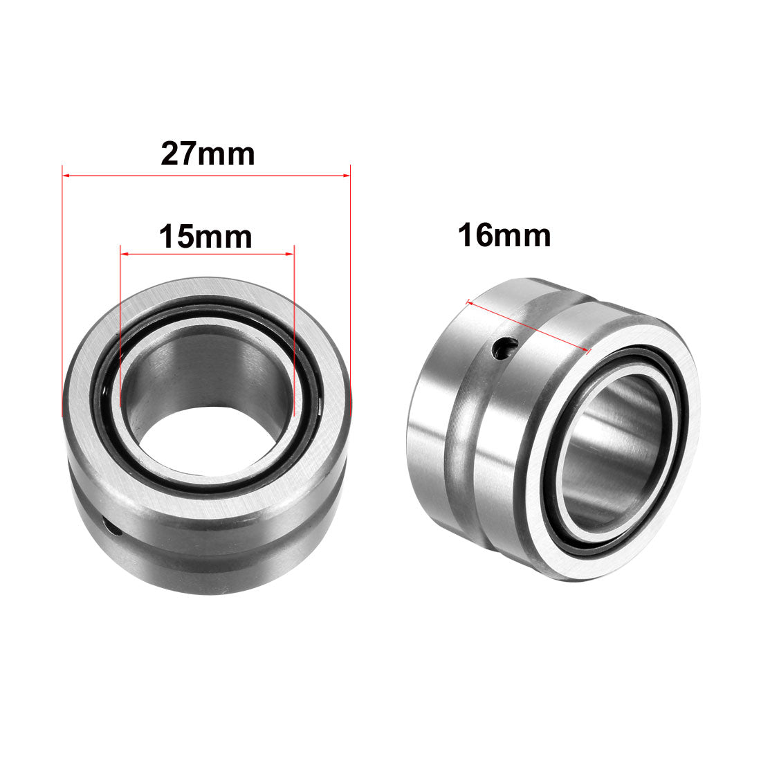 uxcell Uxcell Needle Roller Bearing, With Inner Race, Oil Hole, Open End, Steel Cage, Metric