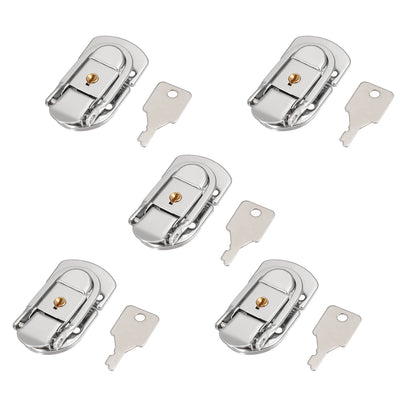Harfington Uxcell 66mm x 34mm Metal Small Size Suitcase Lock Hasp Catch Latch with Keys 5 Pcs