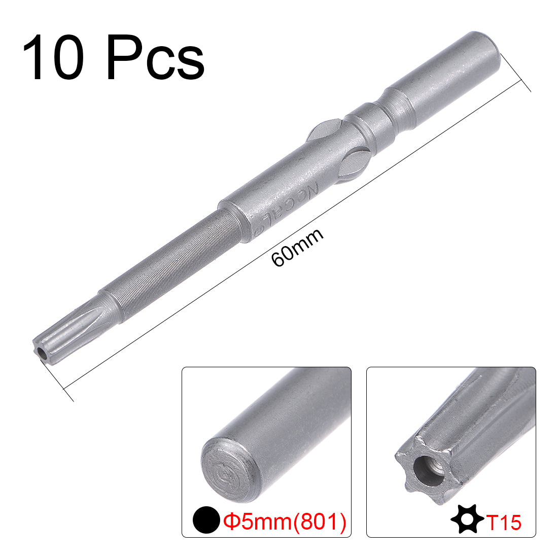 uxcell Uxcell 10Pcs 60mm Long 5mm Dia Round Shank Magnetic Torx Security Screwdriver Bits S2 High Alloy Steel