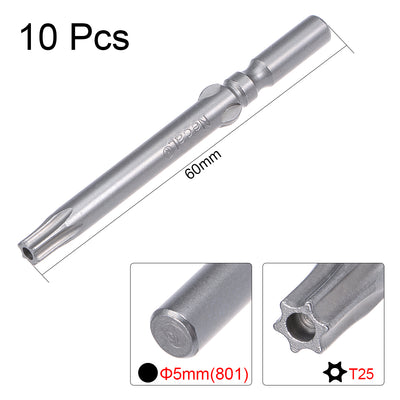 Harfington Uxcell 10Pcs 60mm Long 5mm Dia Round Shank Magnetic Torx Security Screwdriver Bits S2 High Alloy Steel