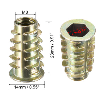 Harfington Uxcell Threaded Insert Nuts Zinc Alloy Hex Socket M8 Internal Threads 23mm Length 20pcs