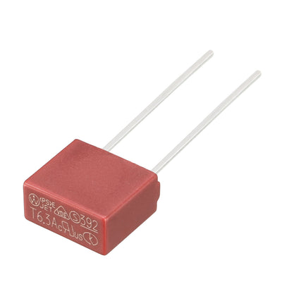 Harfington Uxcell 20Pcs DIP Mounted Miniature Square Slow Blow Micro Fuse T6.3A 6.3A 250V Red