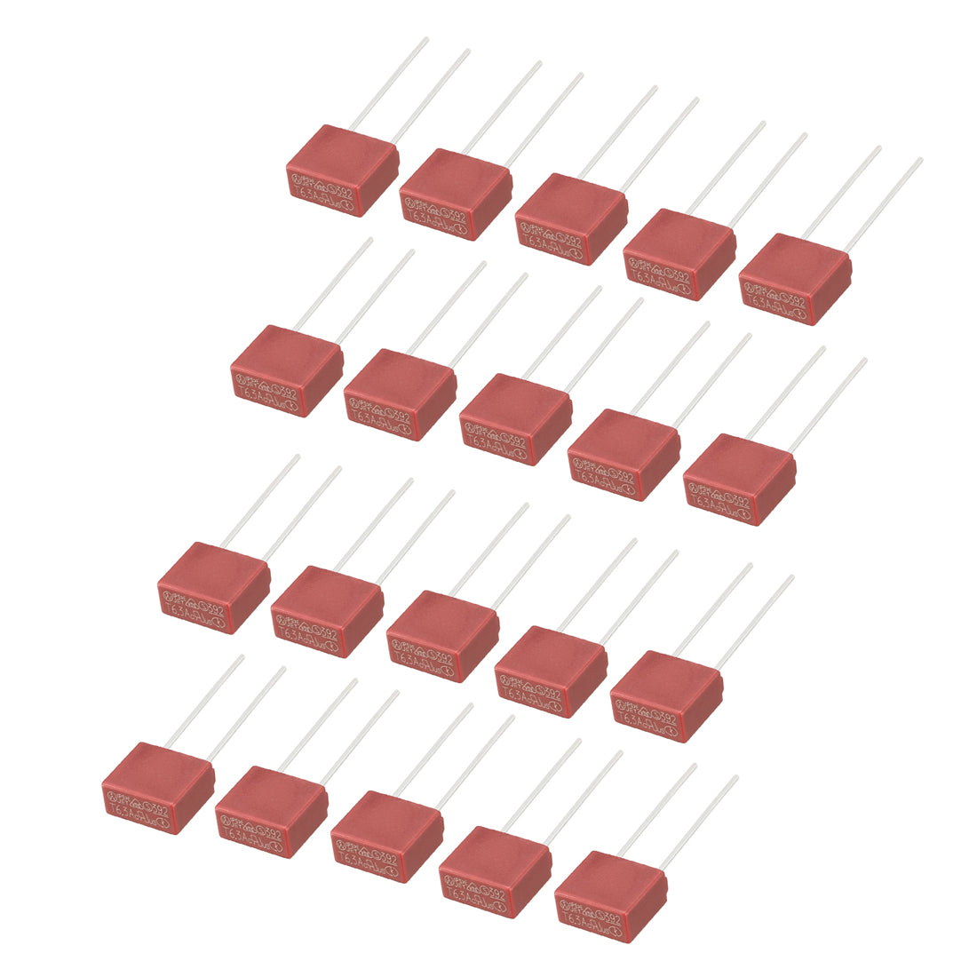 uxcell Uxcell 20Pcs DIP Mounted Miniature Square Slow Blow Micro Fuse T6.3A 6.3A 250V Red