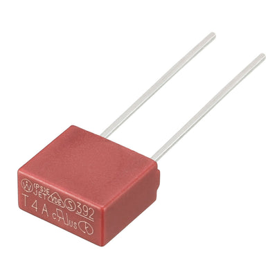 Harfington Uxcell 20Pcs DIP Mounted Miniature Square Slow Blow Micro Fuse T4A 4A 250V Red