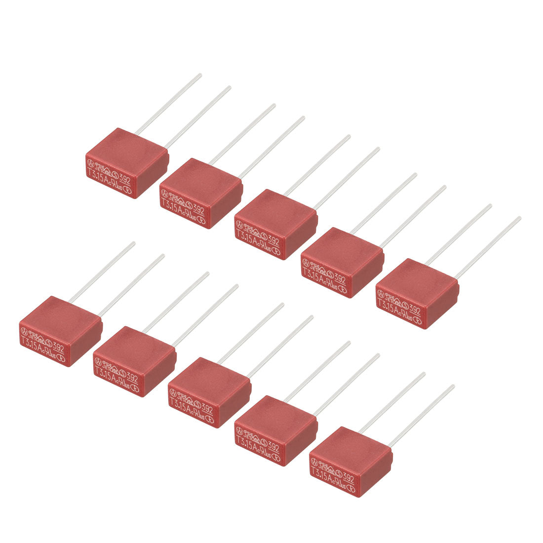 uxcell Uxcell 10Pcs DIP Mounted Miniature Square Slow Blow Micro Fuse T3.15A 3.15A 250V Red